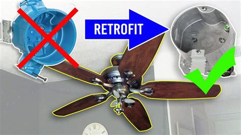 how to retrofit a junction box for a ceiling fan|install ceiling fan junction box.